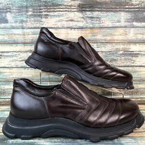 San Marina Mens 10-10.5 Loafer Slip On Comfort Casual Quilted Brown Leather Shoe